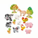 Set of wooden farm animals