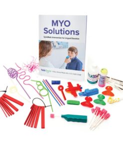 Programa MyoSolutions de TalkTools: libro con bloques de mordida, pajitas, trompetas, flautas nasales y pompas