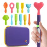 Kit Buzz Buddy de Special Supplies: 12 cabezales de silicona, estuche morado y mango vibrador con el corazón puesto