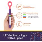 Mango del Buzz Buddy en la mano: indicador LED, 3 velocidades de vibración y pila AAA estándar
