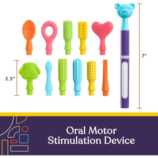 Medidas del estimulador oral Buzz Buddy: unos 18 cm con el cabezal puesto y unos 6 cm cada cabezal
