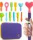 Kit Buzz Buddy de Special Supplies: 12 cabezales de silicona, estuche morado y mango vibrador con el corazón puesto