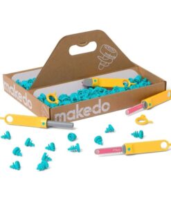Makedo Discover: la caja convertida en bandeja con herramientas y tornillos, herramientas seguras para cartón