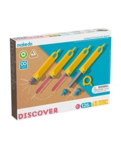 Makedo Discover: caja Makedo Discover con 126 piezas, desde 5 años, herramientas seguras para cartón
