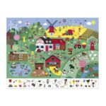 Puzzle de observación La granja de Janod: escena completa de la granja con molinos, casas y animales