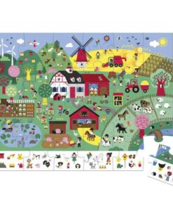 Puzzle de observación La granja de Janod: puzle montado con la cenefa de elementos para buscar