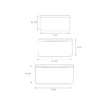 Pack de 3 cajas de almuerzo apilables: dibujo con las medidas de las tres cajas: 9, 10,5 y 12 cm