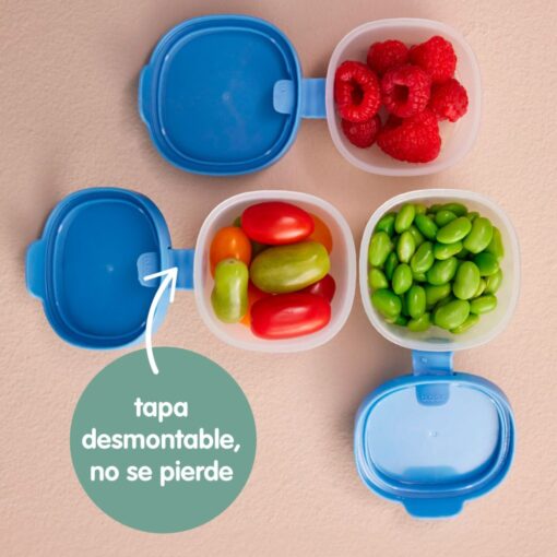Depósito hermético b.box con la tapa desmontada por la bisagra, que no se pierde
