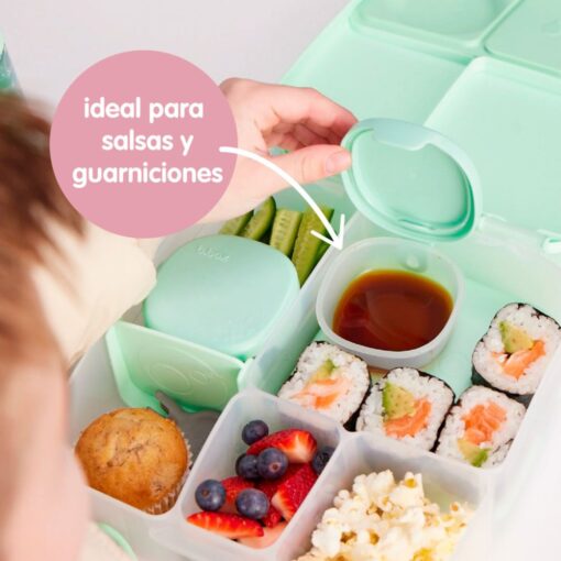 Fiambrera completa con tres depósitos herméticos b.box llenos de salsas y guarniciones