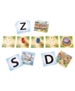 Cartas de letras Z, S y D y cartas de escenas ilustradas del juego Duelo mágico del ABC de HABA