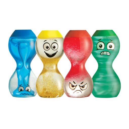 Botellas de las emociones de hand2mind: las 4 botellas con sus caras: triste, alegre, enfadada y asustada
