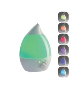 Humidificador Humi-Rainbow junto a los 7 colores de la luz LED que va cambiando mientras humidifica