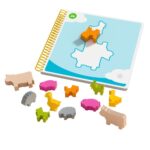 Bao's Cloudland de HABA: animales de colores sobre una mesa de madera, juego de lógica de madera para niños