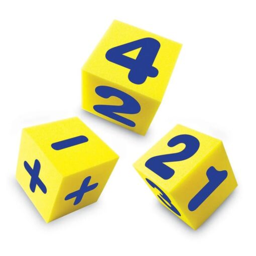 Dados gigantes de espuma de Math Marks the Spot: dos de números y uno de operaciones con suma y resta