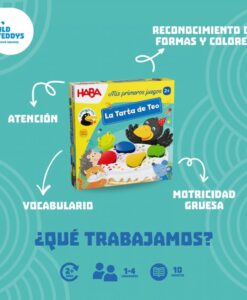 La Tarta de Teo de HABA: qué trabajamos: atención, vocabulario, formas, colores y motricidad gruesa