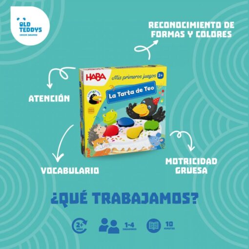 La Tarta de Teo de HABA: qué trabajamos: atención, vocabulario, formas, colores y motricidad gruesa