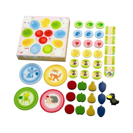La Tarta de Teo de HABA: contenido: tarta, 4 platos, frutas de madera y cartas, juego cooperativo para niños de 2 años