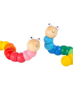 Oruga flexible de madera de small foot: dos orugas de madera articuladas en colores del arcoíris