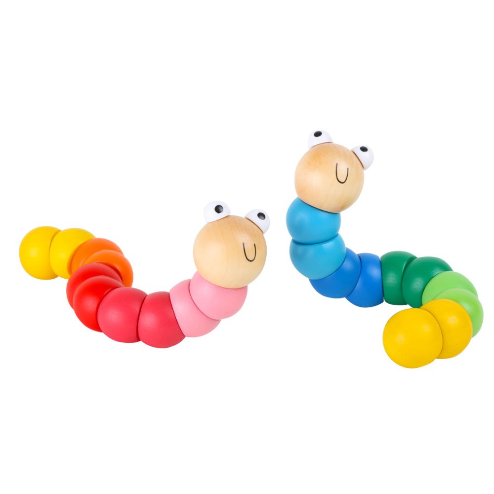 Oruga de motricidad flexible - Fidget Oruga flexible de madera de small foot: dos orugas de madera articuladas en colores del arcoíris