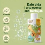 Pompero antiderrames Woody: botella de solución para pompas para fiestas y al aire libre