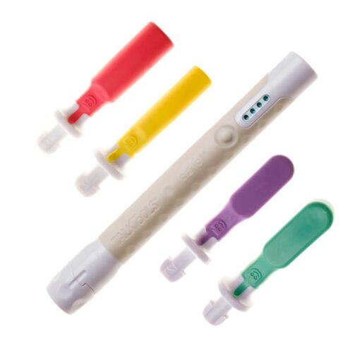 Kit Sensi Bite Tube con el estimulador Sensi en gris junto a los cabezales Bite Tube y Chewy de colores