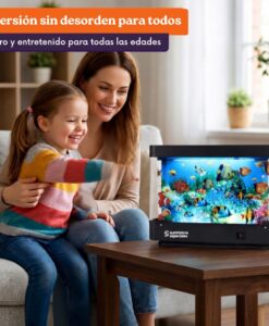 Lámpara acuario sensorial: madre e hija en el sofá junto al acuario encendido, de Special Supplies