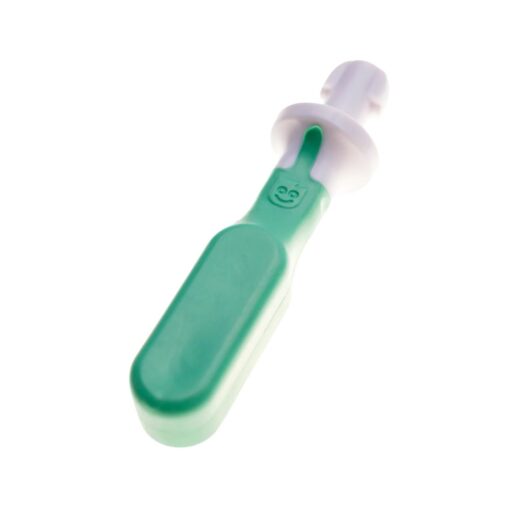 Cabezal Chewy verde para Sensi: pala plana de silicona con una carita dibujada y conector blanco