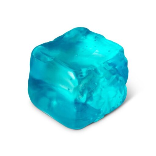 Cubo de azúcar squishy de Scrunchems: cubo azul de cerca con su textura de cristal