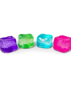 Cubo de azúcar squishy de Scrunchems: cuatro cubos squishy en morado, verde, azul y rosa