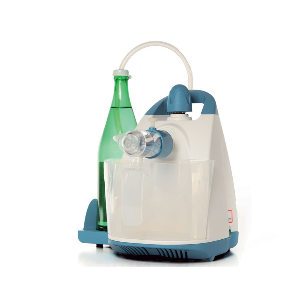 VAPINAL INHALER Inhalador de agua termal Vapinal con la botella de agua conectada por un tubo y la ampolla por donde sale el vapor