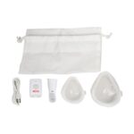 Contenido del nebulizador Gima: bolsa, cable USB-C, aparato, boquilla y mascarillas de adulto y de niño