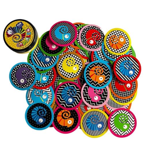 Camaleón de Funtastic: las cartas redondas con camaleones de colores y fondos distintos
