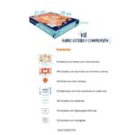 Caja del kit de fluidez lectora de 26 × 21 × 3,5 cm y lista de su contenido: loterías, tarjetas y guía