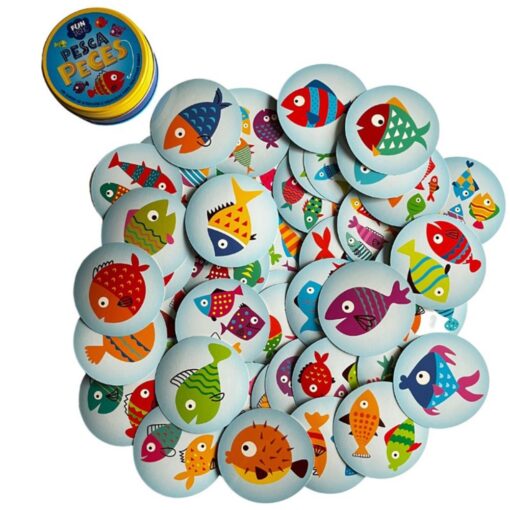 Pesca peces de Funtastic: las cartas redondas con uno o varios peces de colores, juego de cartas para practicar sumas