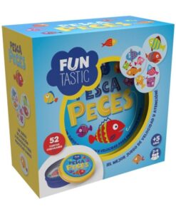 Pesca peces de Funtastic: caja azul del juego con la lata y 52 cartas circulares