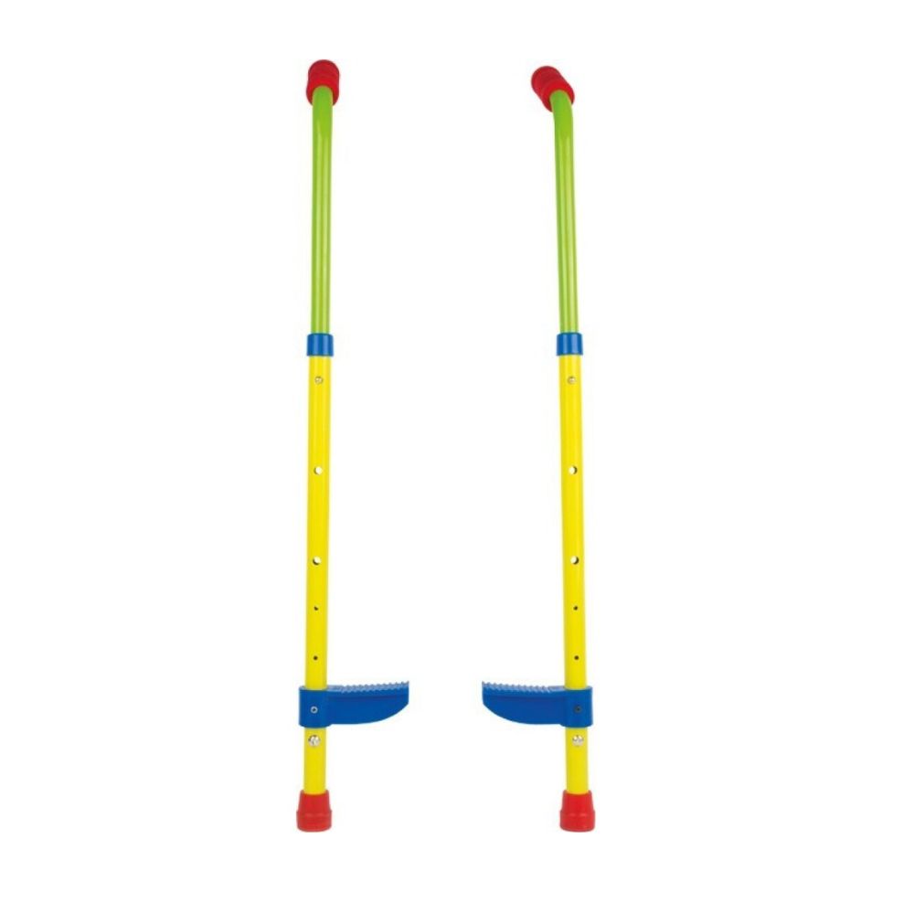 zancos infantiles Zancos regulables de metal de small foot: par de zancos amarillos con asas rojas y reposapiés regulables