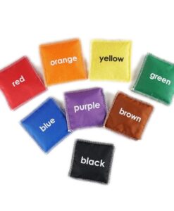 Saquitos de colores para lanzar: ocho saquitos de colores con el nombre de cada color impreso en inglés
