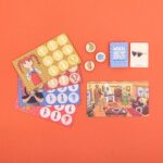 Juego Where are my socks? de Londji: contenido sobre la mesa: tableros de personaje, fichas y cartas
