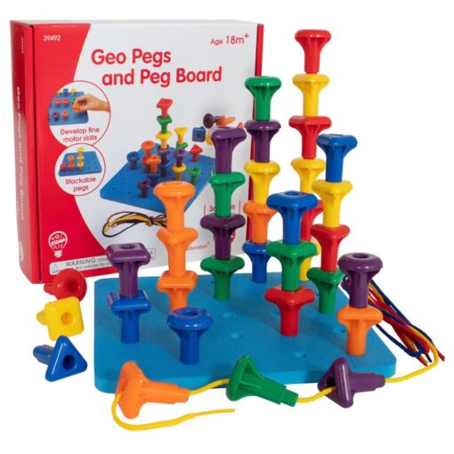 Geo Pegs de Edx Education: caja Geo Pegs and Peg Board con torres de clavijas, cordones y desde 18 meses