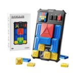 Super Slide de Giiker: caja del juego junto a la consola negra con los bloques rojo, azules y amarillos