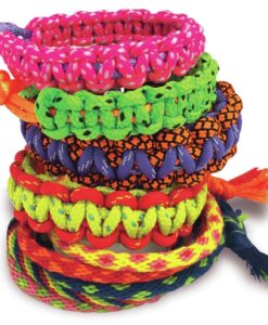Kidz Maker Pulseras de la amistad de 4M: montón de pulseras trenzadas de colores rosa, verde, morado, naranja y amarillo