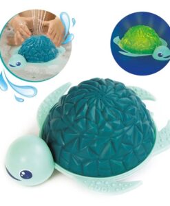 Ludi Splash, tortuga de baño con luz: tortuga turquesa con aletas blandas, echando agua y con el caparazón iluminado
