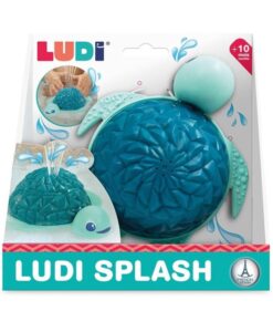 Ludi Splash, tortuga de baño con luz: caja de la tortuga de baño con su caparazón turquesa y el chorro de agua