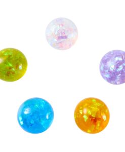 Magic Orb de J'adore: cinco squishies translúcidos con brillos en transparente, lila, naranja, azul y verde