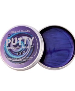 Masilla que cambia de color de J'adore: lata lila Dragon's Breath abierta con la masilla morada y azul dentro