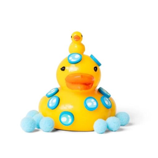 Pato squishy pegajoso Scrunchems: pato cubierto de burbujas con el patito mini en la cabeza y pompones alrededor