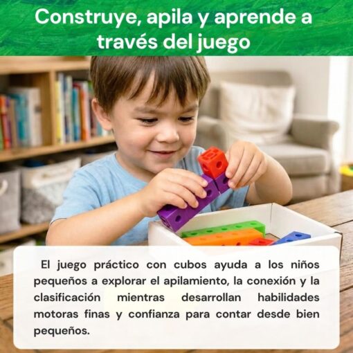 Cubos de construcción de La oruga glotona: niño apilando cubos rojos y morados, construye, apila y aprende