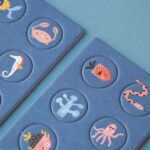 Puzzle del océano Tiny Puzzle Ocean: detalle de las planchas con fichas de pulpo, cangrejo y coral