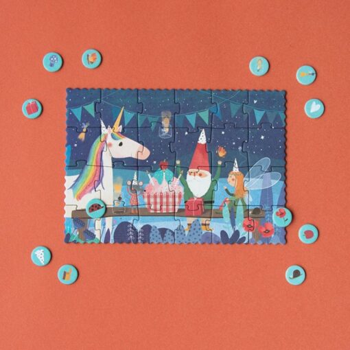 Puzzle de unicornio Tiny Puzzle Unicorn: puzzle montado del cumpleaños del unicornio con las fichas alrededor