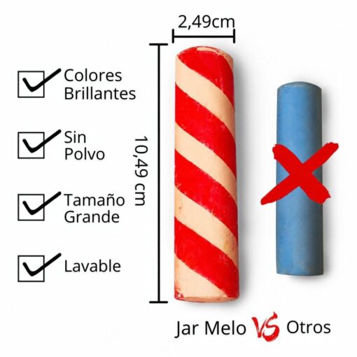 Tizas lavables RAINBOW de Jarmelo: tiza de 10,5 × 2,5 cm sin polvo, más gruesa que una normal
